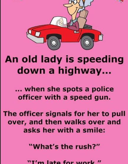 An elderly woman is stopped by police for speeding.