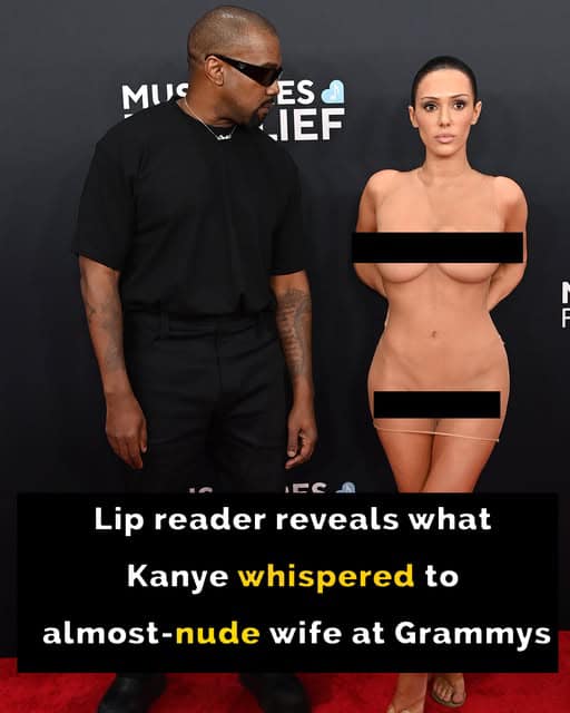 Lip reader decodes what Kanye said to almost-nude wife at Grammys